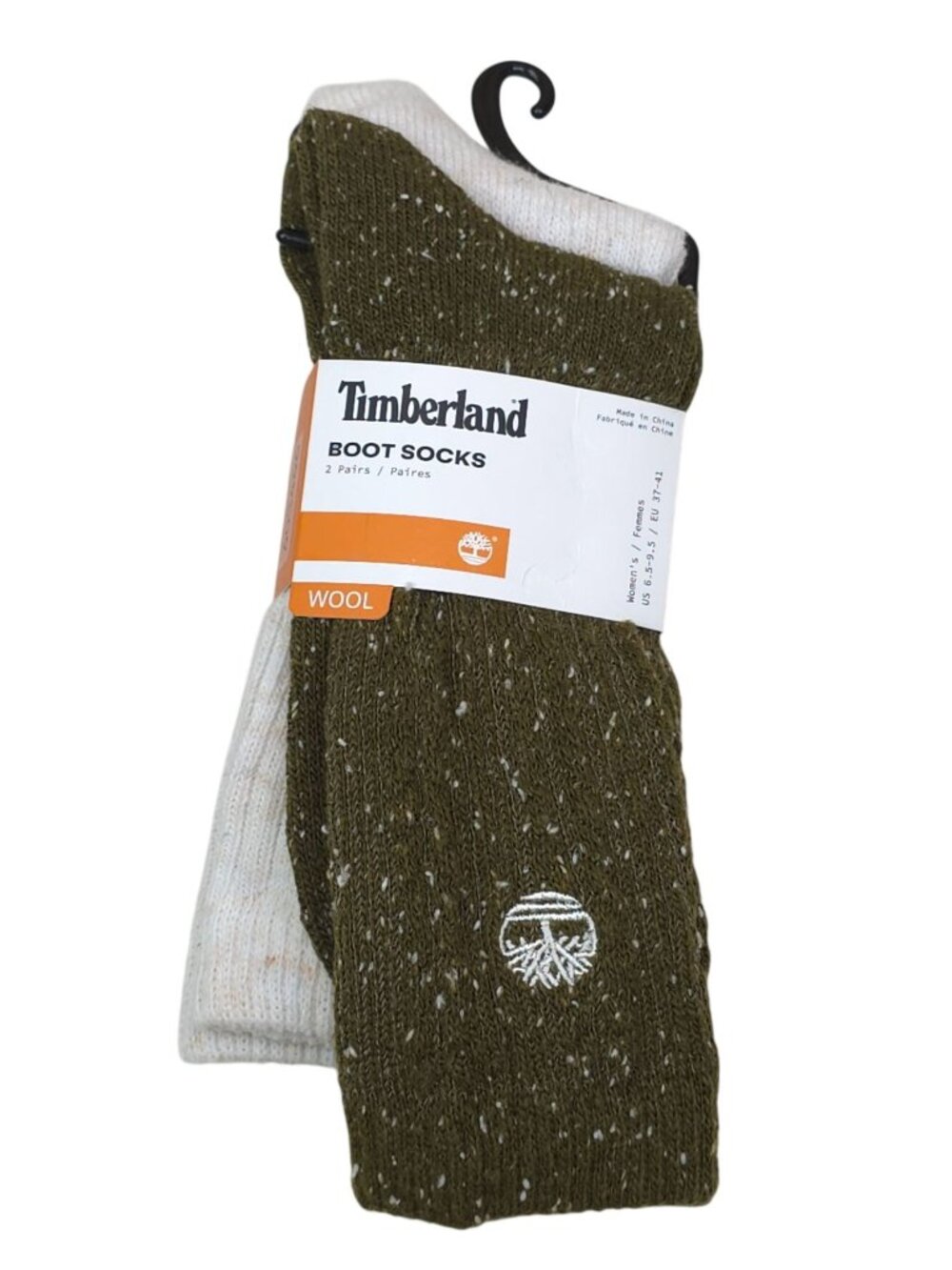 Timberland Womens Wool Blend Boot Socks 2 Pairs Green & Cream US 6.5-9.5